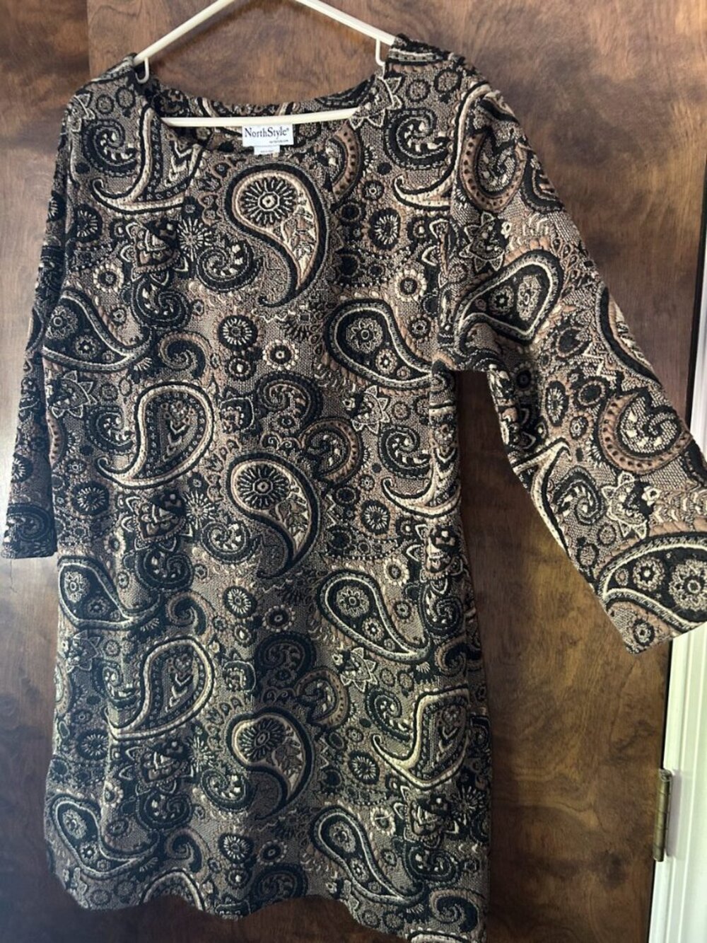 NorthStyle Black Gold & Cream Paisley Dress, Size L